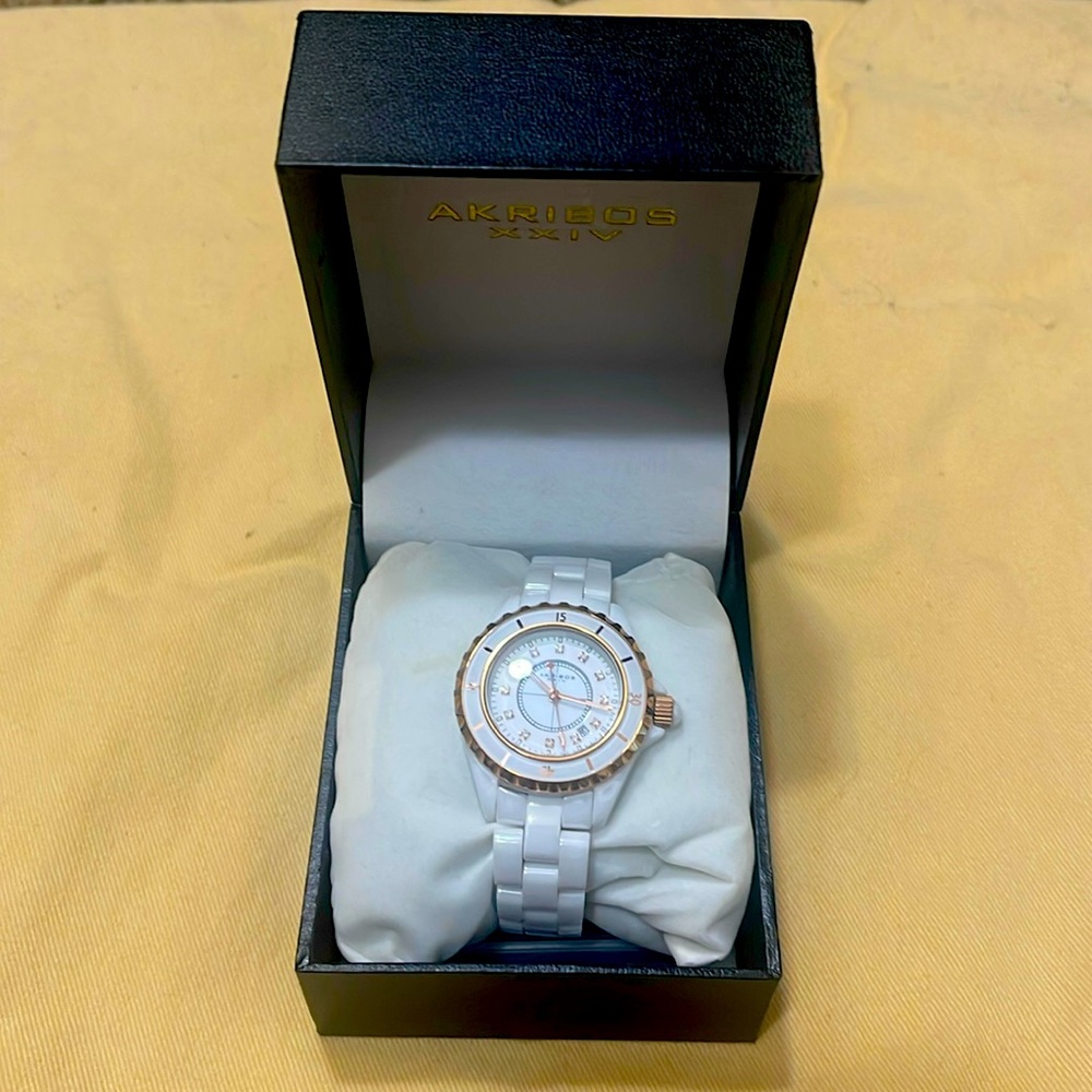 Akribos women’s white watch